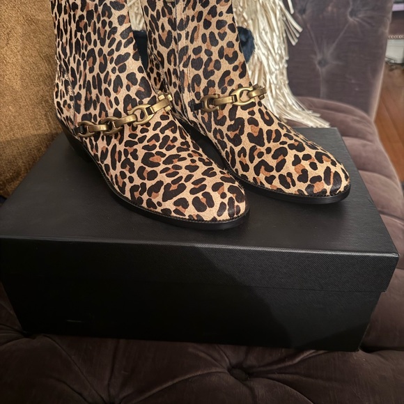 Leopard Print Ankle Boots with Gold Accents NWOT - Picture 1 of 5